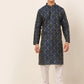 Jompers Men's Navy Blue Collar Embroidered Woven Design Kurta Pajama ( JOKP 672 Navy )