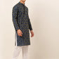 Jompers Men's Navy Blue Collar Embroidered Woven Design Kurta Pajama ( JOKP 672 Navy )