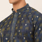 Jompers Men's Navy Blue Collar Embroidered Woven Design Kurta Pajama ( JOKP 672 Navy )