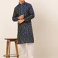 Jompers Men's Navy Blue Collar Embroidered Woven Design Kurta Pajama ( JOKP 672 Navy )