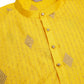 Jompers Men Mustard Yellow Embroidered Sequinned Kurta with Churidar ( JOKP 673 Mustard )