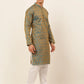 Jompers Men's Blue and Golden Woven Design Kurta Pajama ( JOKP 674 Blue )
