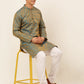 Jompers Men's Blue and Golden Woven Design Kurta Pajama ( JOKP 674 Blue )