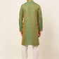 Jompers Men's Green and Golden Woven Design Kurta Pajama ( JOKP 674 Green )