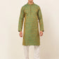 Jompers Men's Green and Golden Woven Design Kurta Pajama ( JOKP 674 Green )