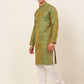 Jompers Men's Green and Golden Woven Design Kurta Pajama ( JOKP 674 Green )