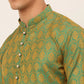 Jompers Men's Green and Golden Woven Design Kurta Pajama ( JOKP 674 Green )