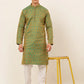 Jompers Men's Green and Golden Woven Design Kurta Pajama ( JOKP 674 Green )