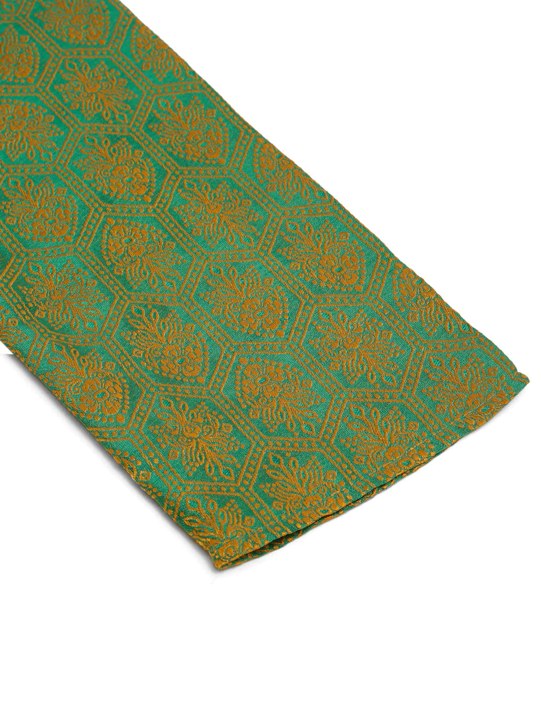 Jompers Men's Green and Golden Woven Design Kurta Pajama ( JOKP 674 Green )