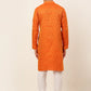 Jompers Men's Orange and Golden Woven Design Kurta Pajama ( JOKP 674 Orange )