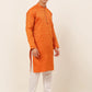 Jompers Men's Orange and Golden Woven Design Kurta Pajama ( JOKP 674 Orange )