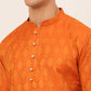 Jompers Men's Orange and Golden Woven Design Kurta Pajama ( JOKP 674 Orange )