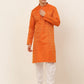 Jompers Men's Orange and Golden Woven Design Kurta Pajama ( JOKP 674 Orange )