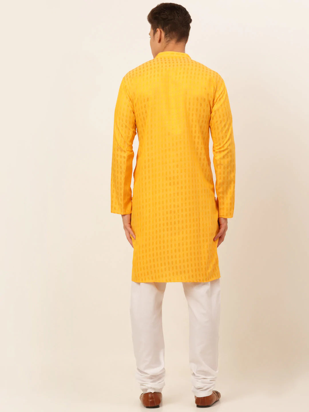Jompers Men's Mustard Woven Design Kurta Pajama ( JOKP 675 Mustard )