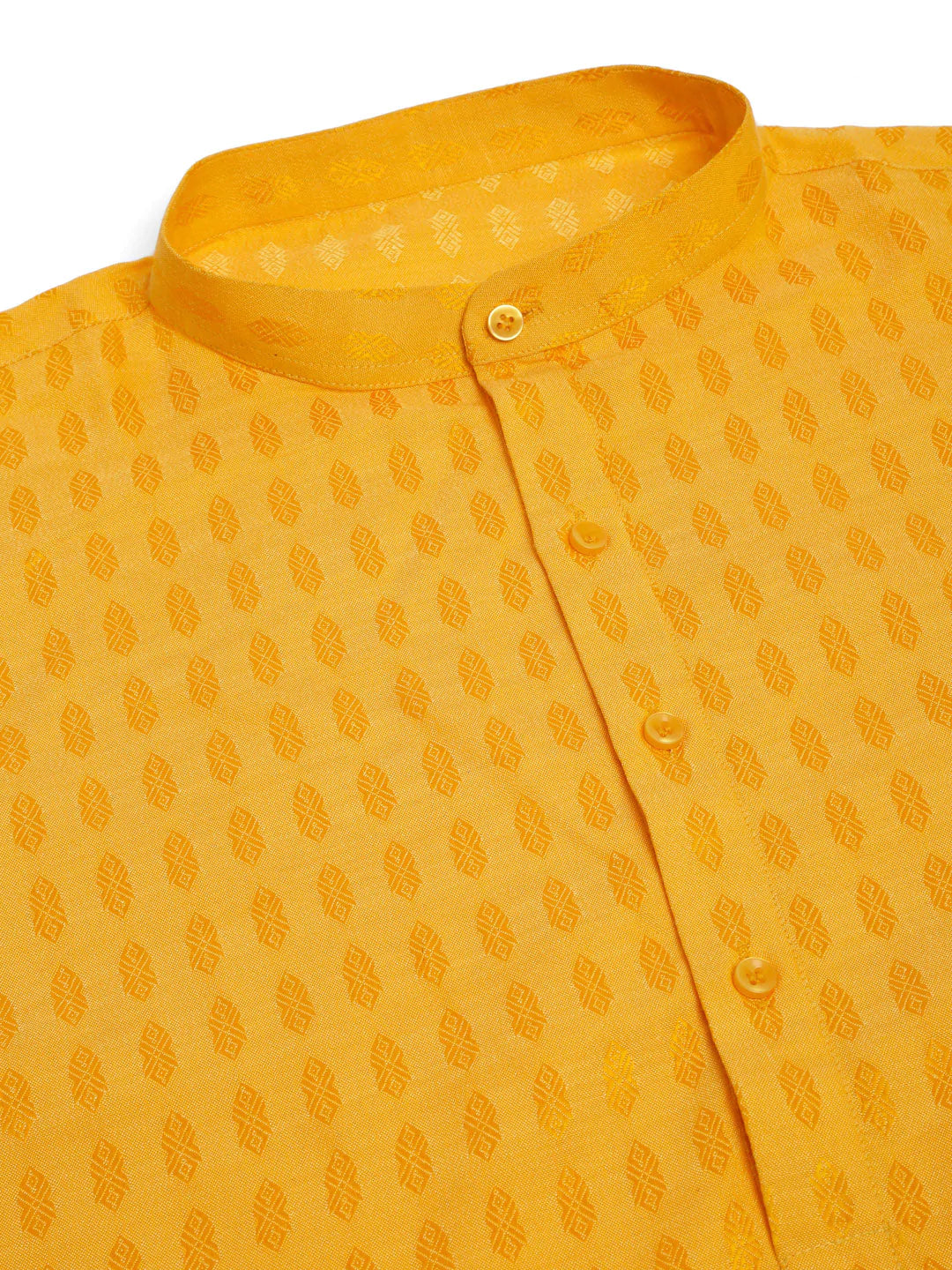 Jompers Men's Mustard Woven Design Kurta Pajama ( JOKP 675 Mustard )