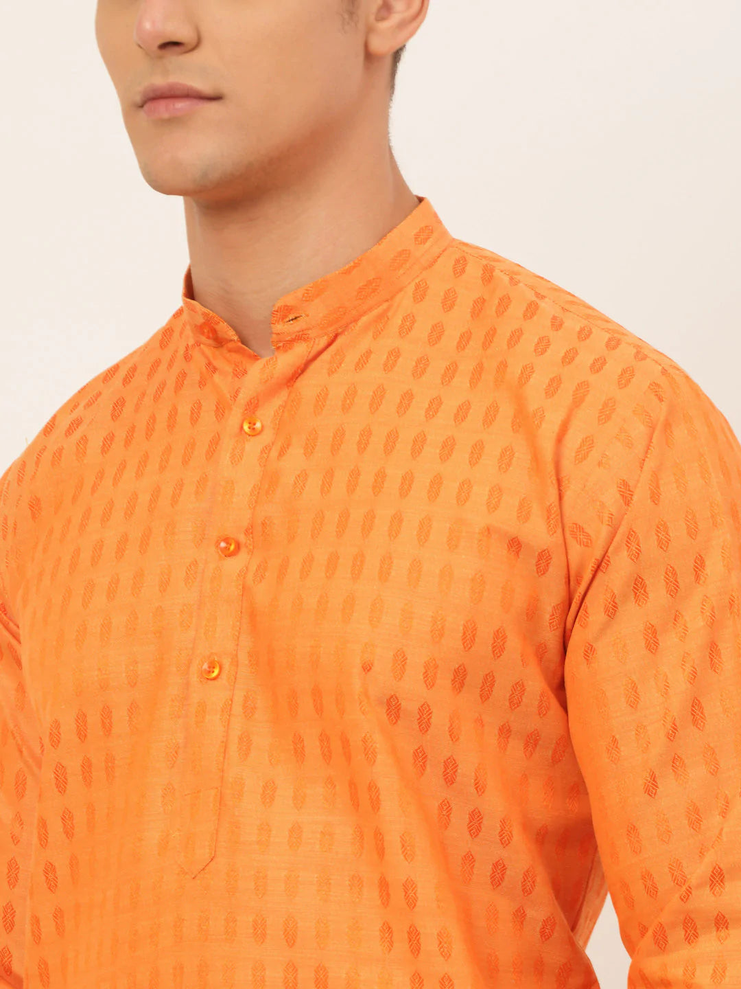 Jompers Men's Orange Woven Design Kurta Pajama ( JOKP 675 Orange )