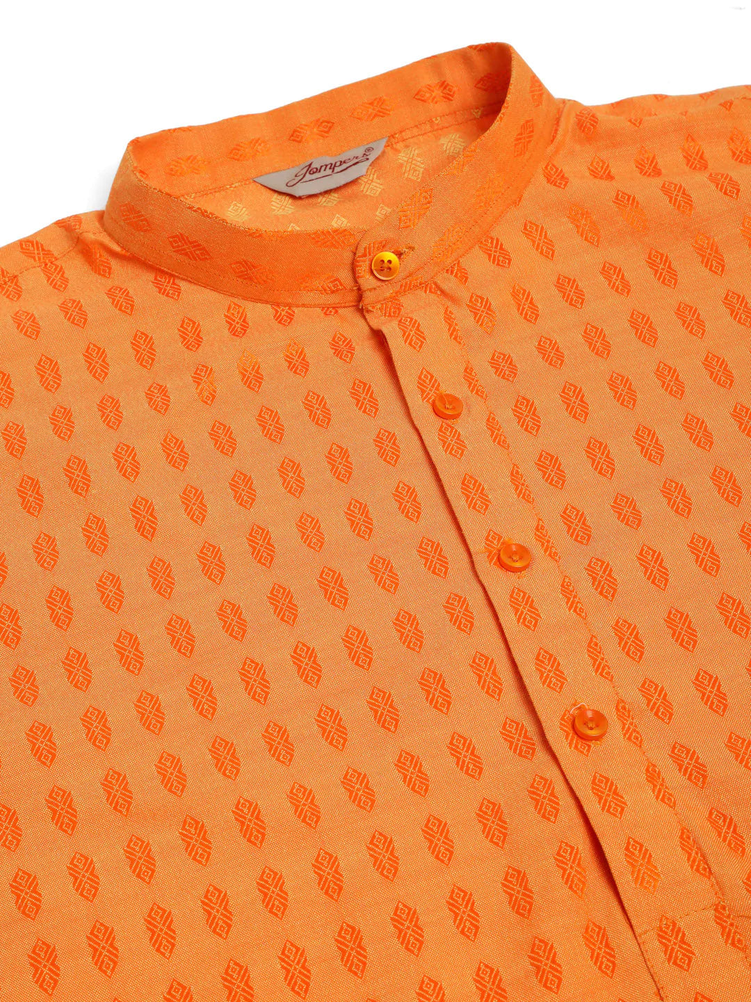 Jompers Men's Orange Woven Design Kurta Pajama ( JOKP 675 Orange )