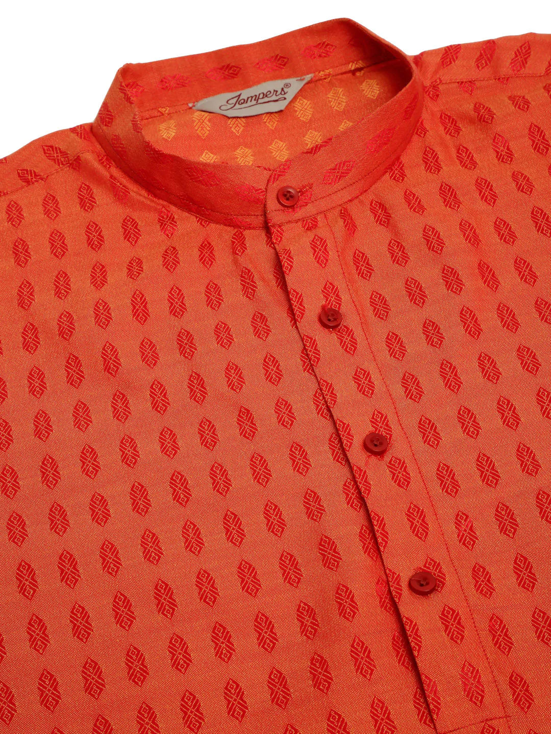 Jompers Men's Red Woven Design Kurta Pajama ( JOKP 675 Red )