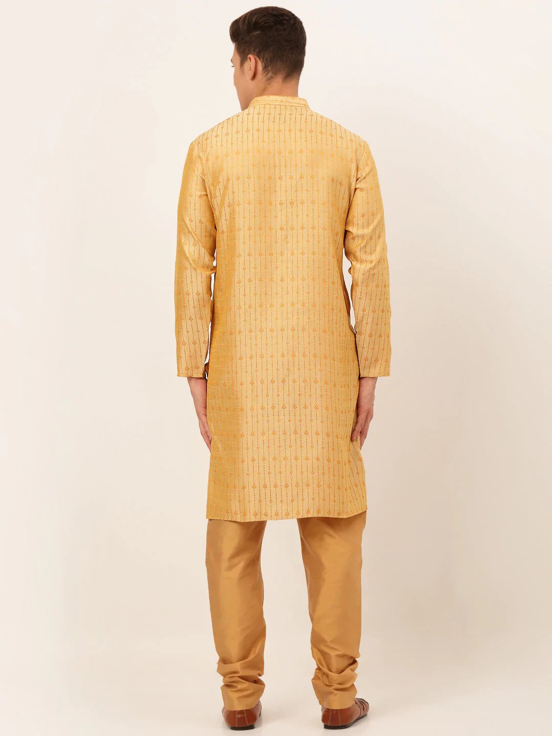 Jompers Men's Golden Embroidered Kurta Payjama Sets ( JOKP 676 Golden )