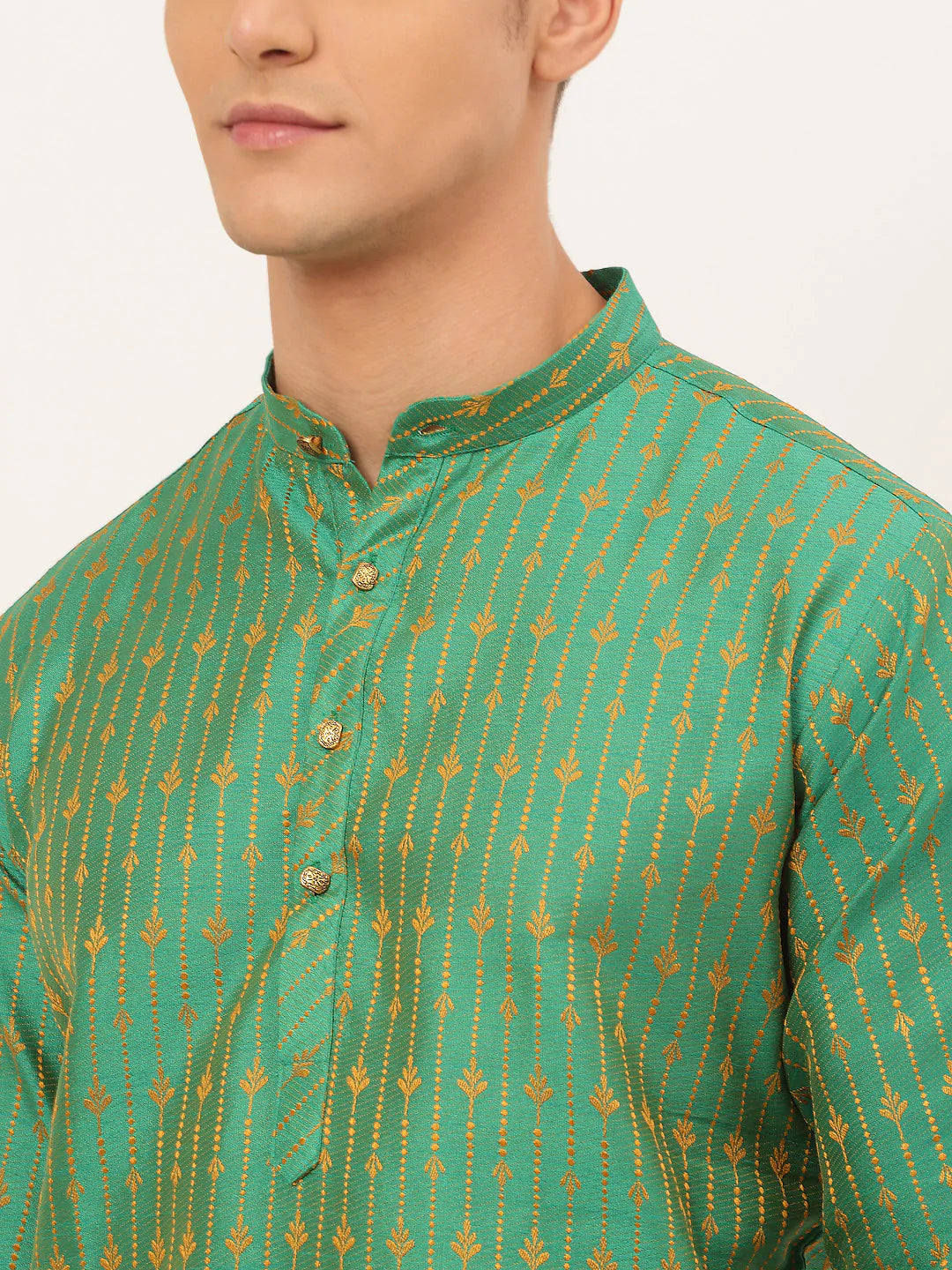 Jompers Men's Green Embroidered Kurta Payjama Sets ( JOKP 676 Green )