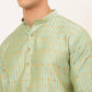 Jompers Men's Lime Green Embroidered Kurta Payjama Sets ( JOKP 676 Lime )