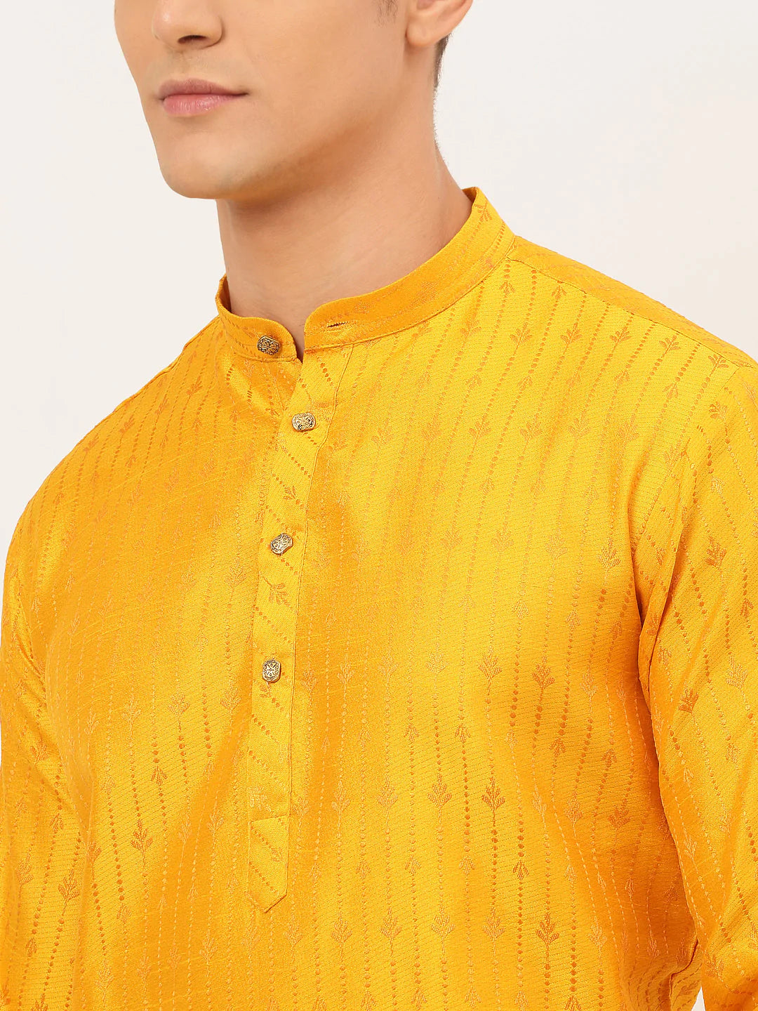 Jompers Men's Mustard Embroidered Kurta Payjama Sets ( JOKP 676 Mustard )