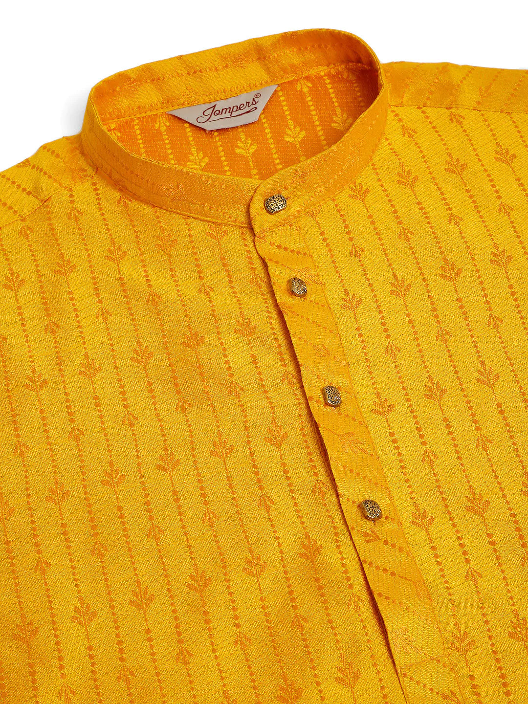 Jompers Men's Mustard Embroidered Kurta Payjama Sets ( JOKP 676 Mustard )