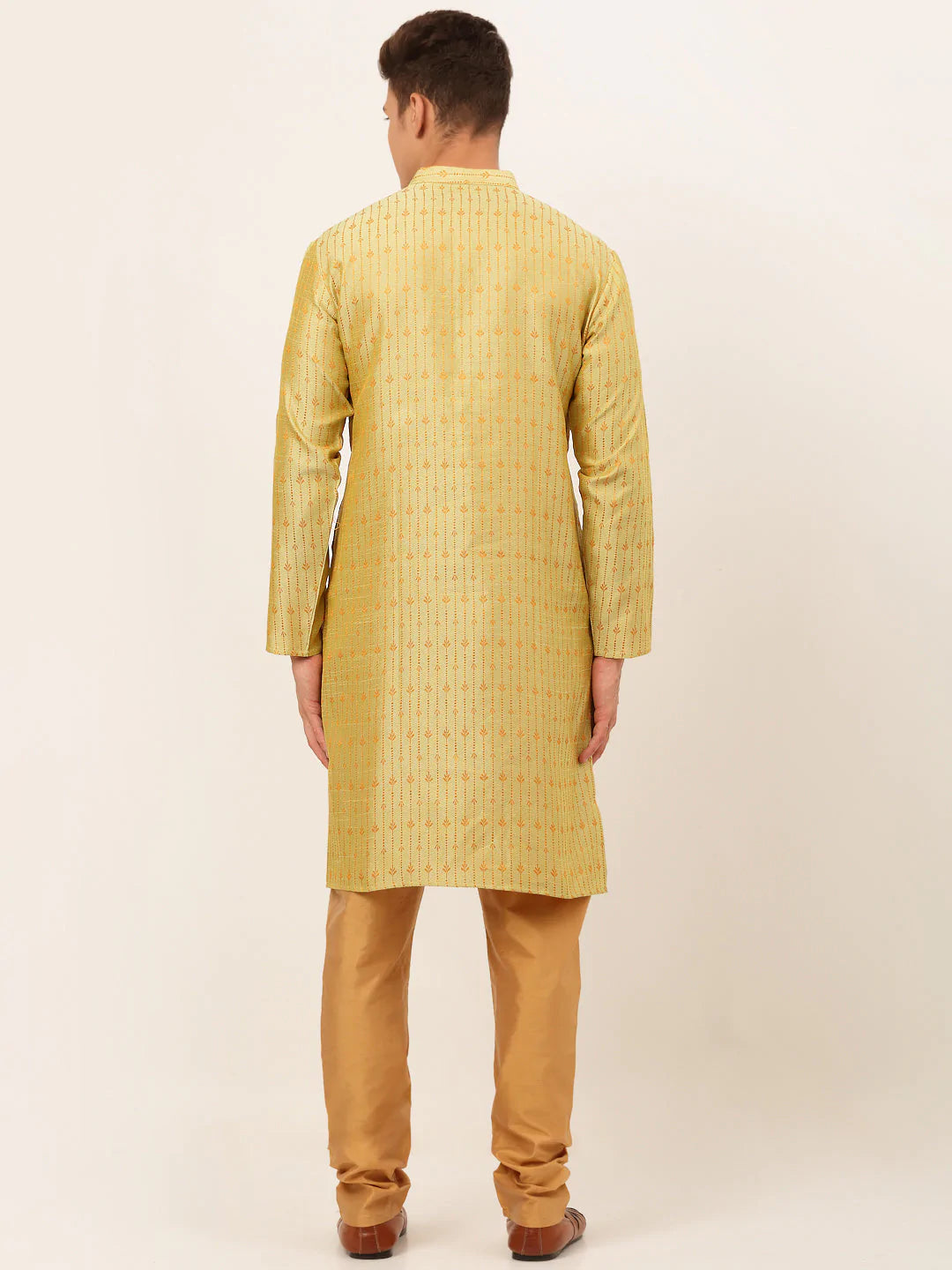 Jompers Men's Yellow Embroidered Kurta Payjama Sets ( JOKP 676 Yellow )