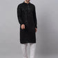 Men Black Chikankari Embroidered and Sequence Kurta with Churidar ( JOKP 678 Black )