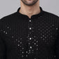 Men Black Chikankari Embroidered and Sequence Kurta with Churidar ( JOKP 678 Black )