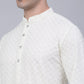 Men White Chikankari Embroidered and Sequence Kurta with Churidar ( JOKP 678 White )