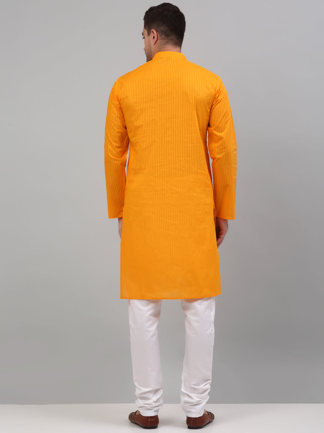 Men's Mustard Cotton Striped Kurta Payjama Sets