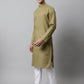 Jompers Men's Olive Green Cotton Striped Kurta Payjama Sets ( JOKP 679Olive )