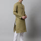 Jompers Men's Olive Green Cotton Striped Kurta Payjama Sets ( JOKP 679Olive )