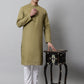 Jompers Men's Olive Green Cotton Striped Kurta Payjama Sets ( JOKP 679Olive )