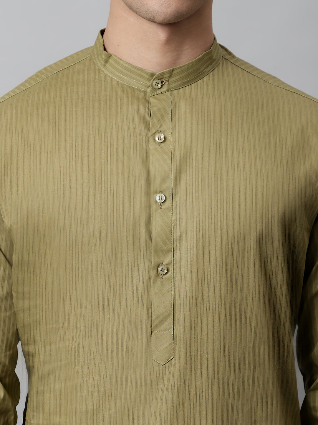 Jompers Men's Olive Green Cotton Striped Kurta Payjama Sets ( JOKP 679Olive )