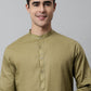 Jompers Men's Olive Green Cotton Striped Kurta Payjama Sets ( JOKP 679Olive )