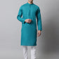 Jompers Men's Teal Blue Cotton Striped Kurta Payjama Sets ( JOKP 679Teal )