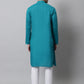 Jompers Men's Teal Blue Cotton Striped Kurta Payjama Sets ( JOKP 679Teal )