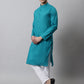 Jompers Men's Teal Blue Cotton Striped Kurta Payjama Sets ( JOKP 679Teal )