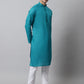 Jompers Men's Teal Blue Cotton Striped Kurta Payjama Sets ( JOKP 679Teal )