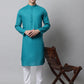Jompers Men's Teal Blue Cotton Striped Kurta Payjama Sets ( JOKP 679Teal )