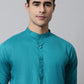 Jompers Men's Teal Blue Cotton Striped Kurta Payjama Sets ( JOKP 679Teal )
