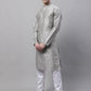 Men's Grey Printed Silk Blend Kurta Payjama