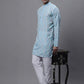 Men's Sky Blue and Multi Coloured Embroidered Straight Kurta Pyjama Set