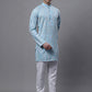 Men's Sky Blue and Multi Coloured Embroidered Straight Kurta Pyjama Set