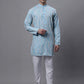 Men's Sky Blue and Multi Coloured Embroidered Straight Kurta Pyjama Set