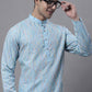 Men's Sky Blue and Multi Coloured Embroidered Straight Kurta Pyjama Set