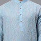Men's Sky Blue and Multi Coloured Embroidered Straight Kurta Pyjama Set