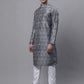 Men's Silver Digital Printed Kurta Pyjama Set